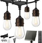 55FT Solar String Lights Outdoor with Remote and Clips - Patio Lights with 16 LED Shatterproof Bulbs and Hooks, E26 Socket and Type-C Port, Waterproof Hanging Lights for Outside Cafe Garden Bistro