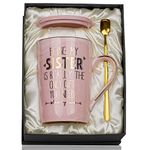 Doublewhale Sister Gifts, Sister Birthday Gifts from Sister Brother, Being My Sister is The Only Gift You Need, Big Sister Gifts, 14OZ Pink Ceramic Coffee Cup with Spoon, Lid, Greeting Card,Gift Box