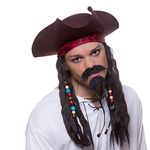 Wicked Costumes Adult Unisex Super Deluxe Brown Pirate Hat with attached Braids & Beads Fancy Dress Accessory