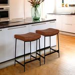 Anmytek 27" Backless Barstools Set of 2 Upholstered Saddle Seat for Kitchen Modern Counter Height Bar Stools with Thick Cushion and Footrest Brown