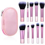 PEOVLVN 10 Pcs Travel Makeup Brush Set, Mini Makeup Brushes with Case Portable Travel Size Makeup Brushes Cosmetic Brushes Kit for Foundation Eyeshadow Highlight Contour Blush & Concealer (Pink)