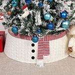 Lewondr Christmas Tree Collar, 30 Inch 3D Snowman Large Cute Knitted White Red Christmas Tree Skirt, Decorative Xmas Tree Ring Foldable Stand Base Cover for Christmas Hoilday Party Home