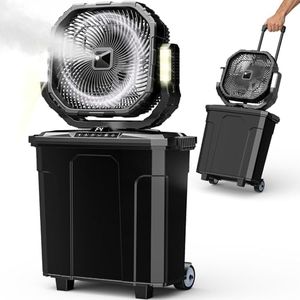 Ausic 20L 12" Portable Bucket Misting Fan, 30000mAh Outdoor Oscillating Cooling Fan Water Spray for Patios, Rechargeable Battery Camping Fan with Telescopic Handle/Remote, Beach/Travel Essentials
