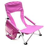 SunnyFeel Low Folding Camping Chair, Portable Beach Chairs, Mesh Back Lounger for Outdoor Lawn Beach Camp Picnic (Pink)