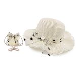 VRITRAZ Breathable Rose With Polka Dot Design Kids White Hat For Boys And Girls, Summer Sun Protection, 6 To 14 Years. - Polyester