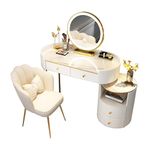 JIANRUI White Dressing Table with LED Light Mirror, Vanity Makeup Table with 3 Drawers & Stool, Bedroom Makeup Desk Dresser for Girls Women