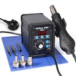 YIHUA 959D Hot Air Rework Station for SMD Soldering 3 Memory Channels with 3 Hot Air Nozzles, Soldering Work Mat, ESD Safe Tweezers(UK Plug)