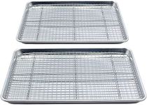 Checkered Chef Baking Sheet and Rack Set - Twin Pack- 2 Aluminum Cookie Sheets/Half Sheet Pans with 2 Stainless Steel Oven Safe Cooling Racks