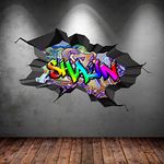 Multi Full Colour Personalised 3D Graffiti Name Cracked Wall Art Stickers Decal Mural