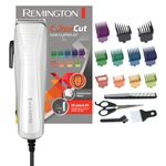 Remington Colour Cut Hair Clippers Kit (Corded, Stainless Steel Self-Sharpening Blades, Comfort Tip Blades, Taper Lever (0.5-2mm), 9 Colour Coded Combs (1.5-25mm), Scissors & Comb) HC5035