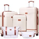 Krute Luggage Set 5 Piece Suitcase Set Carry-On Luggage,PC ABS TSA Lock Hard Shell Lightweight Checked Luggage Set with Spinner Wheels (White-Brown)