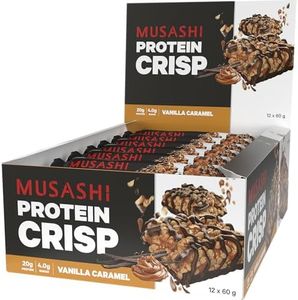 MUSASHI Protein Crisp Bar, 20g Protein, Vanilla Caramel, Post Workout and Snack, 12 x 60g Bars