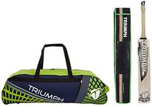 TRIUMPH RIVAL ENGLISH WILLOW PROFESSIONAL CRICKET BAT FOR MENS | READY TO PLAY | LIGHT WEIGHT WITH KB-990 CRICKET WHEEL BAG NAVY/LIME