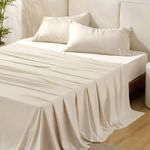 Bedsure 100% Rayon Derived from Bamboo Sheets King Size Set, Cooling Sheets for Hot Sleepers, Breathable & Soft King Bedsheets, Deep Pocket Up to 16 Inches, Bedsheet & Pillowcase Sets, Light Beige