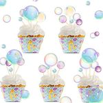 27Pcs Under The Sea Party Cake Decorations Bubble Cake Toppers Rainbow Bubble Sticker Children's Party Supplies Kids Birthday Mermaid Decor Baby Shower