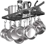 Vdomus Pot Rack Wall Mounted, Hanging Pot Rack, Cookware Organizer, Square Grid Kitchen Storage Pot and Pan Organizer with 15 Hooks, Ideal for Pans, Utensils, Cookware (black)