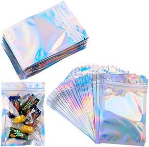 Mylar Zip Lock Bags,100 Pcs Clear Golden Resealable Mylar Bags,Aluminum Foil Bags Durable Double-Sided Metallic Foil Mylar Flat Ziplock Food Storage Bags,Plastic Valve Zipper Pouches for Candy Cookies, Plastic Aluminum, 7.5x10cm