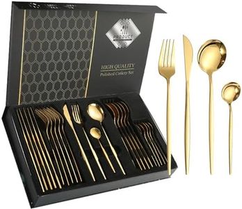 Gold Silverware Set, 24 Pieces Flatware Set, Stainless Steel Utensils Service for 6 Mirror Polished and Dishwasher Safe (Gold2)