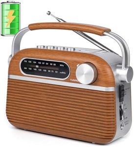 ONGTEED Portable AM FM Analog Radio Plug in Wall with Bluetooth Speak, 3-Way Power Sources, Built-in Rechargeable Battery, AC or D Battery Operated Vintage Transistor Radio with 5W Loud Speaker