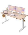 FEZIBO Height Adjustable Standing Desk, 55 x 24 Inches Electric Stand Up Table, Sit Stand Home Office Desk, White Frame/Maple Top