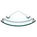 Vdomus Bathroom Corner Shelf, Stainless Steel Shower Shelf with Rail, Tempered Glass