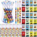 Kolewo4ever 48 Pieces Hero Text Theme Set:24 Pcs Translucent Pencil Multipoint Non- Sharpening Stackable Pencils 24 Pcs Mini Spiral Notepad Memo Pad Pocket Notebooks