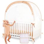 ZXPLO Baby Safety Crib Tent Infant Pop up Mosquito Net Nursery Bed Canopy Netting Cover - Keep Baby from Climbing Out with Hanging Diaper Storage Bag (Beige)