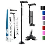 HONEYBULL Walking Cane for Men & Women - Foldable, Adjustable, Collapsible, Free Standing Cane, Pivot Tip, Heavy Duty | Walking Sticks, Folding Canes for Seniors & Adults (Black)