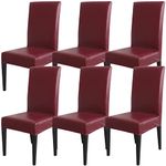 Dining Chair Covers, Solid Pu Leather Waterproof Oilproof Stretch Dining Chair Protector Cover Slipcover (Wine Red, 6 Pack)