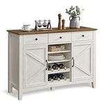 VASAGLE Farmhouse Buffet Cabinet with Detachable Wine Rack, Sideboard Cabinet with Drawers and Doors, Adjustable Shelves, Rustic White and Honey Brown UBBK371W01