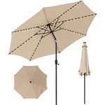 COSTWAY 3m Garden Parasol, 112 Solar Powered LED Lights Patio Umbrella with Tilt, Crank Handle & Vented Top, 8 Ribs UV Protective Outdoor Table Sun Shade for Market Yard Pool (Beige)