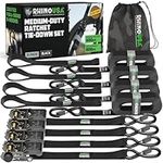 RHINO USA Ratchet Tie Down Straps (4PK) – 800 kg Guaranteed Max Break Strength - (4) Premium 2.5 cm x 4.6 m Tie Down Ratchet Straps with Padded Handles for Moving, Securing Cargo (Black 4-Pack)