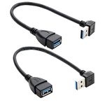 Herfair Right Angle USB 3.0 Extension Cable - SuperSpeed 90 Degree USB Extender Lead Male to Female USB Adapter Cord (Black-Up+Down Angle)