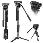 SIRUI Professional Camera Monopod with Feet, 74"/188cm Telescopic Portable Aluminum Travel Monopod with Pan Tilt Fluid Head & Removable Tripod Base for DSLR Camera Camcorder, Max Load 17.6lb/8kg