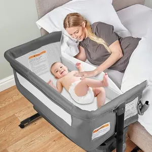 BIERUM Bassinet, 4 in 1 Baby Basinet, Bedside Bassinet for Baby, Height Adjustable Bassinet Bedside Sleeper with Lockable Wheels & Mosquito Nets, Large Storage Bag & Comfortable Mattresses Included.
