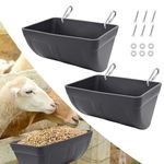 2 Pack Chicken Feeder Feed Trough with Clips Hanging Fence Feeder for Goat Chicken Duck Goose Deer Sheep Piglets Poultry Waterer Bucket Feeding Container for Livestock Goat Feeder Supplies (Gray)