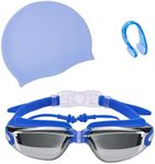 Luchai Swimming Goggles Set for Adults Men and Women with Cap, Earplug and Nose Clip Adjustable Strap Anti Fog and UV Protection Holiday Essentials