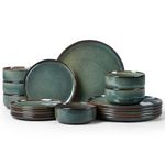 Homikit 18 Piece Dinner Set, Kitchen Stoneware Dinnerware Sets for 6 People, Included 6X Dinner Plates, 6X Side Plates and 6X Bowls, Non-Scratch, Dishwasher & Microwave Safe, Blackish Green