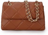 Gladdon Quilted Crossbody Purse for Women Small Ladies Shoulder Bags with Chain Trendy Clutch Purses Designer HandBag Brown