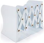 Belle Vous Adjustable White Metal Heavy-Duty Bookends - Extendable up to 41cm/16.14 Inches Anti-Slip Non-Skid Book Stopper Support For Books, CDs, Shelves, Office, Library, Home and School