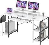 HYPIGO Computer Desk with Keyboard Tray, 55 Inch Music Studio Desk Music Production Desk with Storage Shelves Monitor Stands and 4 Iron Hooks, Desk Workstation Gaming Table for Home Office