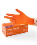 LANON 8mil Orange Disposable Nitrile Gloves, Mechanic, Heavy Duty, Food Safe, Latex Free, Powder Free, Fully-Diamond Textured, XXL