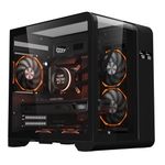 Ionz KZ-SW Curve - PC Gaming Case mATX - Mid Tower, Dual Chamber with Panoramic View and LED Screen - Tempered Glass and 3 ARGB PWM Fans with 6 port Hub - Black