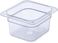 Carlisle FoodService Products Storplus Plastic Food Storage Container, Food Pan, Chafing Pan with Spoonable Corners for Catering, Buffets, Restaurants, 1/6 Size 4 Inches Deep, Clear, (Pack of 6)