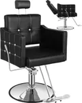 MIMWOW Black Reclining Salon Chair, Barber Chairs for Barbershop Home, Salon Chair for Hair Stylist, Styling Chair Heavy Duty Hydraulic Pump, Adjustable Height & Removable Headrest, Crystal Button