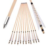 SHARROW 6/12Pcs Archery Wooden Arrows 32 Inch Archery Target Practice Arrows Adult Hunting Arrows with 5" Turkey Feathers for Recurve Bow Longbow Traditional Bow And Arrow For Hunting (12, Arrow)