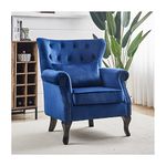 INMOZATA Wing Back Fireside Chair Comfy Velvet Armchair Load Maximum Weight 150kg, Occasional Single Sofa Lounge Chair for Living Room Bedroom Reception (Blue)