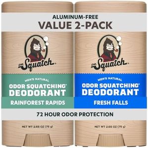 Dr. Squatch Natural Men’s Deodorant – Aluminum Free Natural Deodorant Men with Charcoal & Postbiotics for 72-Hour Odor Protection – Rainforest Rapids + Fresh Falls, 2.65oz Stick (2-Pack)