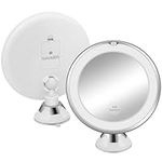 Navaris LED Magnifying Mirror with Lights - Powerful 10x Magnification for Makeup - Illuminated and Magnified Make Up Mirror with Light and Secure Suction Cup for Easy Attachment