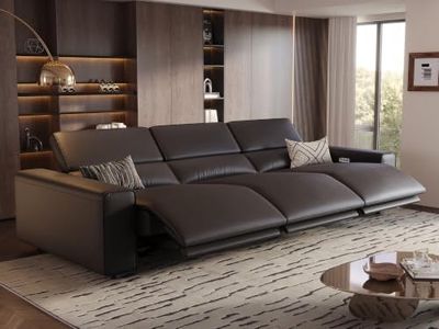 POVISON 109'' Oversized Wall Hugger 3 Seats Faux Leather Reclining Sofa, Zero Gravity Power Recliner Sofa with Power Headrest, Charging Ports, Recliner Couches for Living Room, RV, Black